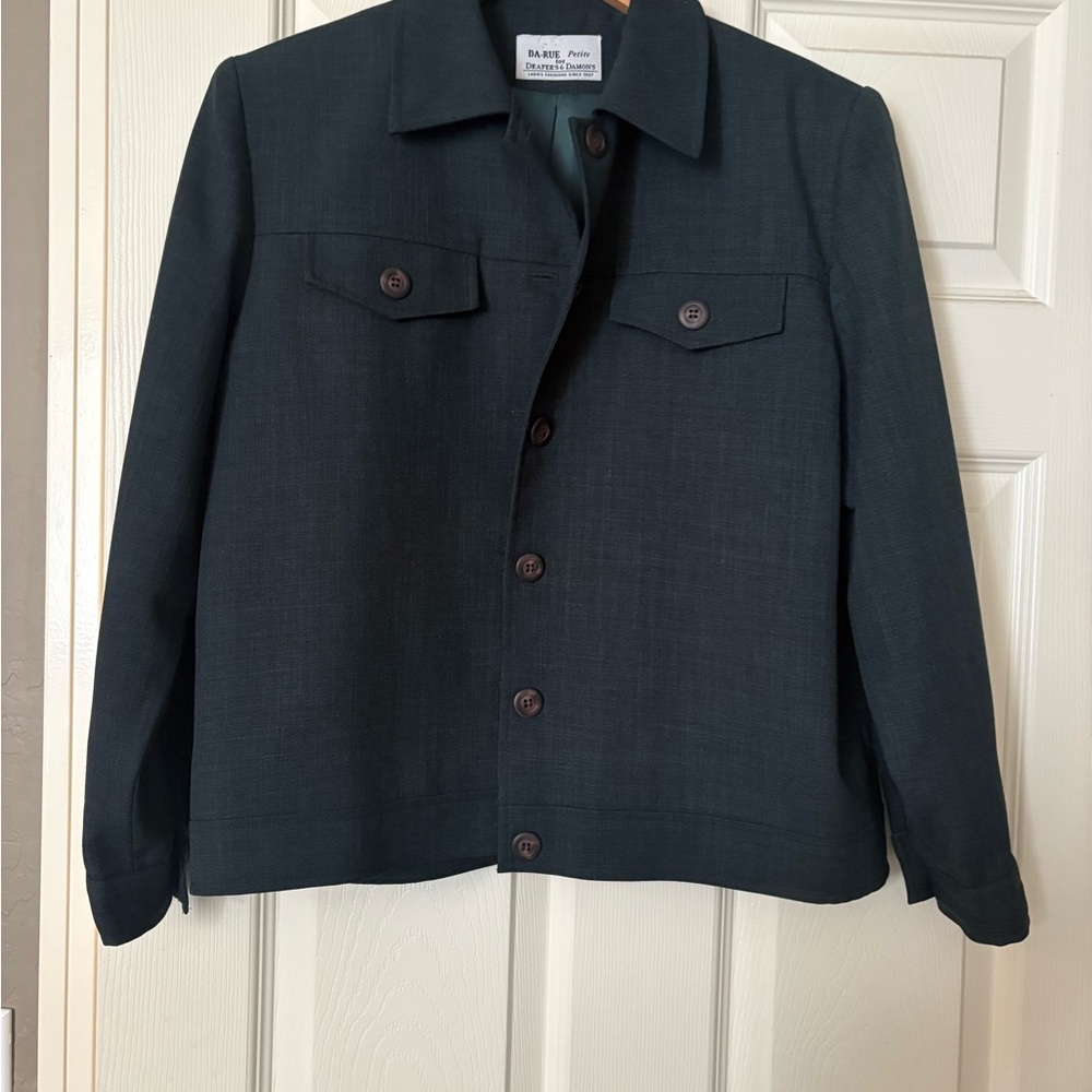 DA RUE Draper and Damons Cropped Dark Green Jacket Petite Size L Utility Blazer